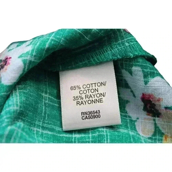 NWT Van Heusen Blouse Womens Size Medium Kelly Green Floral Cotton Tunic V-Neck - Picture 8 of 11